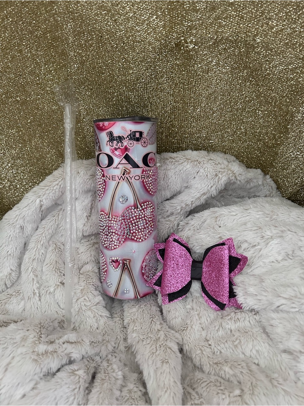 New York Pink Glitter Kids Bow Hair Clip